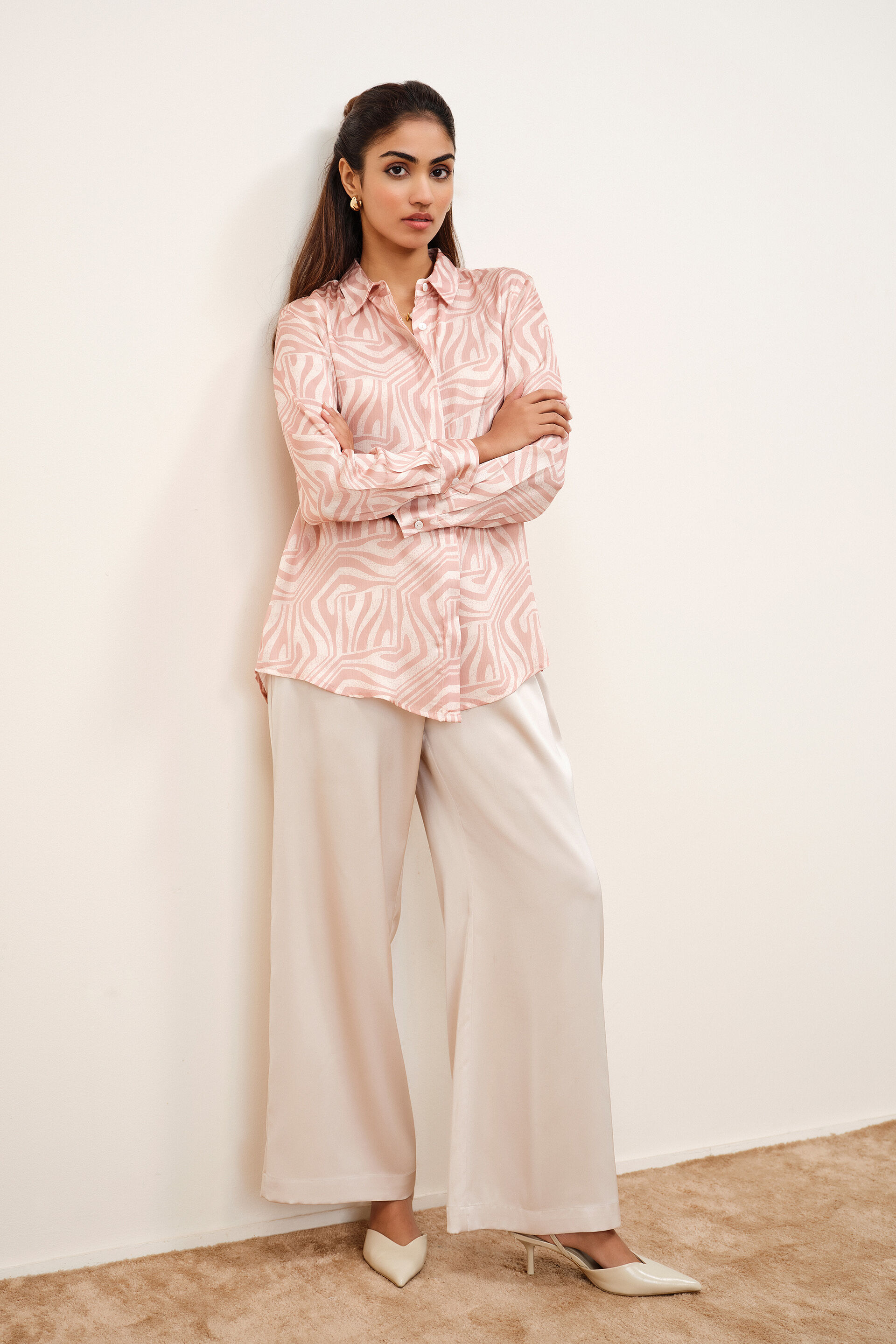 Calm Beige Satin Shirt, Beige, image 4